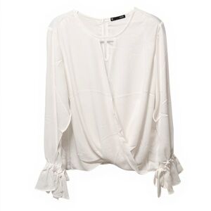 NWT Krisa Revolve Chic White Women's Blouse with Tie Cuffs